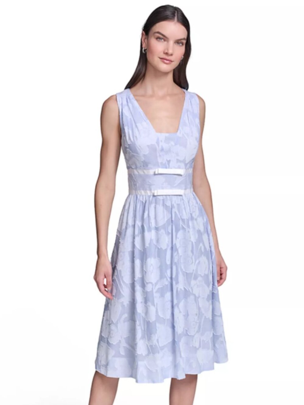 Karl Lagerfeld Paris Blue Floral Fit & Flare Midi Dress Size 10 NWT
